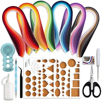 Immagine di Juya Paper Quilling kit con 30 colori 600 strisce e 8 strumenti (Blu Strumenti, larghezza carta 3 mm)