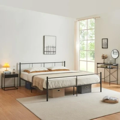 Immagine di [en.casa] Struttura Letto in Metallo con Testiera e Pediera 180 x 200 cm Matrimoniale King Size Minimal Design Nero