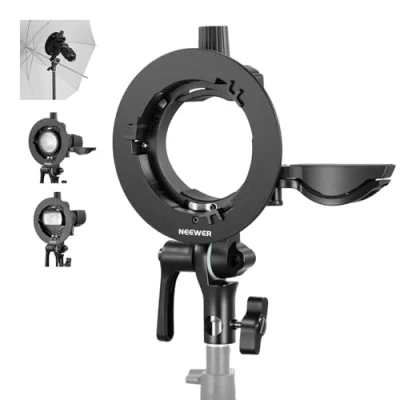 Immagine di NEEWER CRB1 Supporto a Staffa Tipo S con Attacco Bowens e Foro per Ombrello Flash Speedlite Testa Quadrata/Rotonda Z2 Z1 Z760 NW760 NW700 TT560 Q3, Compatibile Godox AD200Pro V1