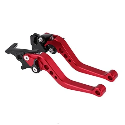 Immagine di Aramox Leve Freno Frizione Moto, Maniglie Della Leva Del Frizione, A Tamburo Motociclo Regolabili Compatibile con GY6 CG125, Argento Blu Rosso Oro (Rosso)