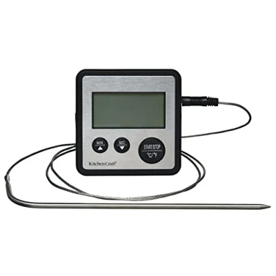 Immagine di KitchenCraft Termometro a Sonda e Timer Digitale, Adatto Misurare la Temperatura di Marmellata, Zucchero Carne, Legge Temperature da 0 C 250