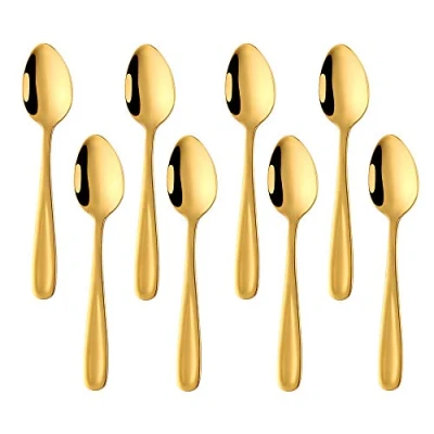 Immagine di Bisda® Oro Cucchiaini da caffè Latte Piccoli Colorati tè 18/10 Acciaio Inossidabile 8 Pezzi 13,5 cm Cucchiaio Mini supoon per Mescolando cucchiai Dessert di marmellata Espresso