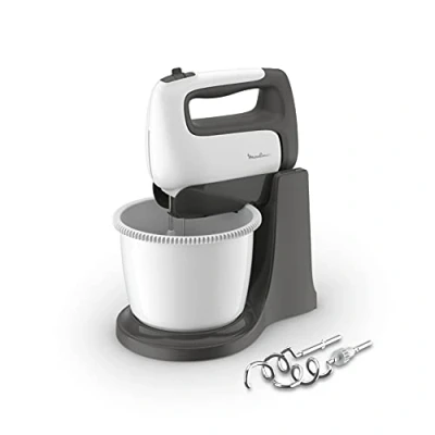Immagine di Moulinex HM4641 Prep&#039;Mix+ Sbattitore Elettrico, con Fruste e Ganci Impastatori in Acciaio Inox per Mescolare, Sbattere Montare, Recipiente Autorotante da 2.5 L, 5 Velocità Impostazione Turbo