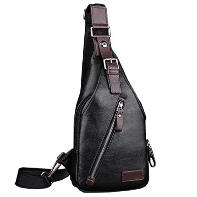 Immagine di Borsa a tracolla in pelle Zaino da giorno per uomo Donna Viaggio all&#039;aperto Campeggio Pesca Caccia Escursioni nero