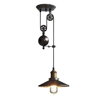 Immagine di Lampada a sospensione vintage, Lampadario retrò industriale, COCOL Bar E27 Edison, industriale Sospensioni in metallo Stile ruota con onda Retro regolabile Nero（A）