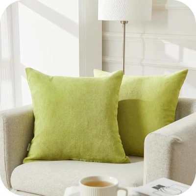 Immagine di Topfinel federe Cuscini Coperture Comode Ciniglia per Divano decorativi Letto casa copricuscino colore solido 2 Pezzi, 40x40 cm Verde