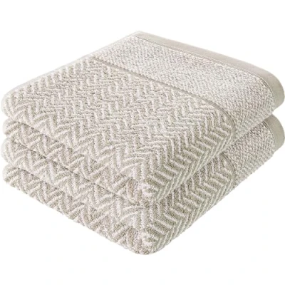 Immagine di herzbach home Set Di Asciugamani Telo Bagno 100% Cotone 70x140 cm a disegni, grigio sabbia