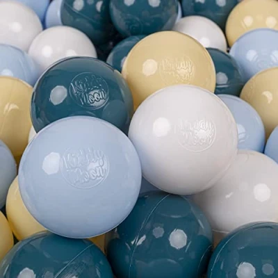 Immagine di KiddyMoon 200 Palline/7Cm Palline Morbide Colorate Per Piscina Bambini Fatto In EU, Turchese Scuro/Blu Pastello/Giallo Pastello/Bianco
