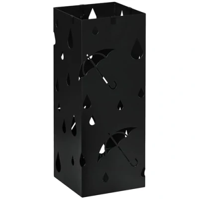 Immagine di HOMCOM Portaombrelli in Metallo con 4 Ganci, Porta Ombrelli di Design Vaschetta Scolapioggia e Decorazioni, 15.5x15.5x41cm, Nero