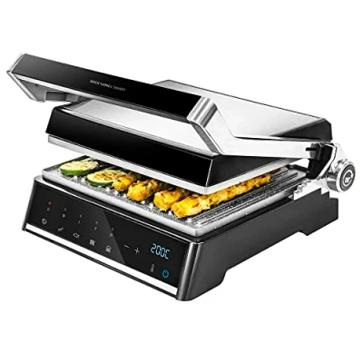 Immagine di Cecotec Griglia Elettrica Rock&#039;NGrill Smart, 2000 W, sistema di regolazione del tempo e della temperatura, apertura a 180º, lavabile in lavastoviglie, piastre rimovibili, vassoio raccogli grasso
