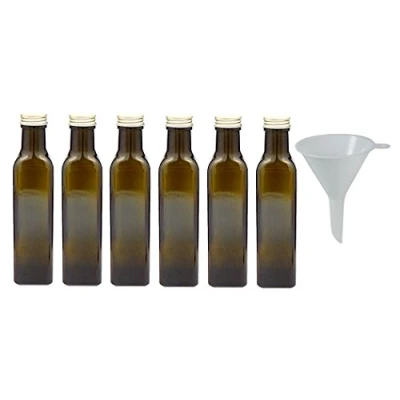 Immagine di Viva Haushaltswaren, 6 Bottiglie con Chiusura A Vite/Aceto in Vetro Diametro 5 Cm Imbuto, Verde Scuro, 250 Ml