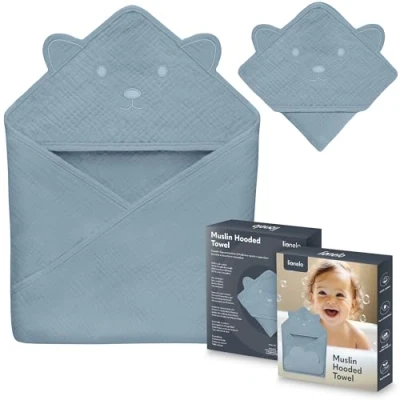 Immagine di lionelo MUSLIN HOODED TOWEL Asciugamano con Cappuccio 80x80cm per neonato 100% Cotone Naturale Swaddle in Mussola dopo Bagnetto Mantella da Bagno Traspirante Morbida Bambini (Rosa, 80x80 cm)