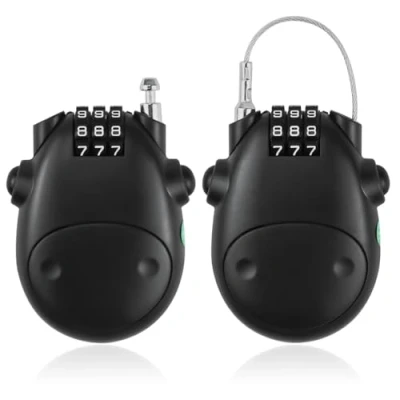 Immagine di 2 Pezzi Lucchetto Casco,Lucchetto Casco Moto,Lucchetto con Combinazione,Lucchetto per Sci,con Password a 3 Cifre,Cavo Retrattile da 70 cm,per Moto,Casco Bicicletta,Scooter,Sci,Valigie