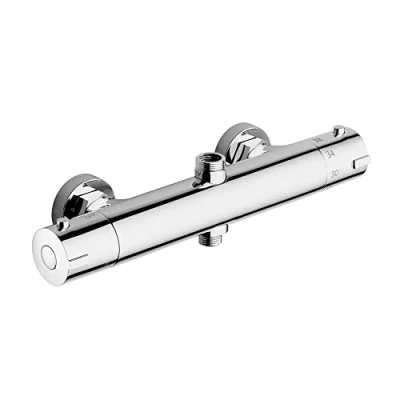 Immagine di MORADO Miscelatore Doccia, Termostatico Doccia Con 2 Uscite, Uscita Superiore 3/4&quot; BSP (26.4mm) e Inferiore 1/2&quot; (21mm), Forma Rotonda, Ottone, Finitura Cromata