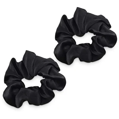 Immagine di Navaris Elastico per Capelli in Vera Seta 16mm Set 2x Elastici Scrunchie Coda Cavallo Chignon Treccia Fasce Elastiche Pettinature Donna Nero