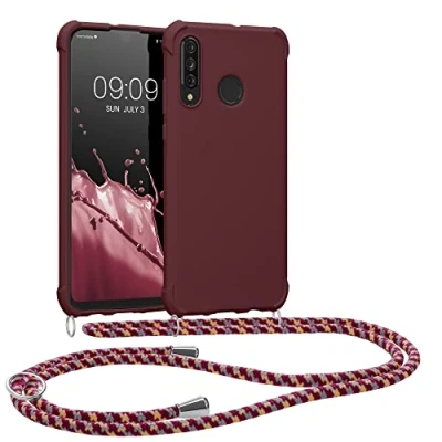 Immagine di kwmobile Custodia Compatibile con Huawei P30 Lite Cover Back Case in Silicone TPU Protezione Smartphone Cordino viola bordeaux