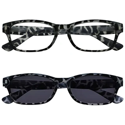 Immagine di The Reading Glasses Company Tartaruga Latteo Nero Lettori Con Uv400 Lettore Sole Pacco Doppio Uomo Donna Rs10 1 +3,50 70 Gr