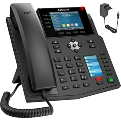 Immagine di GEQUDIO Telefono IP GX5+ Set con adattatore di alimentazione Fritzbox, Telekom Premium vivavoce &amp; 2 X display a colori Istruzioni (PDF) per Fritz!Box impianto telefonico, Sipgate, Telekom,