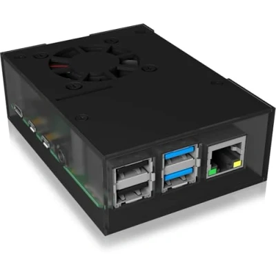 Immagine di ICY BOX Raspberry Pi 4 Alloggiamento con ventola, telaio in plastica alluminio, dissipatore di calore VESA, colore: Nero