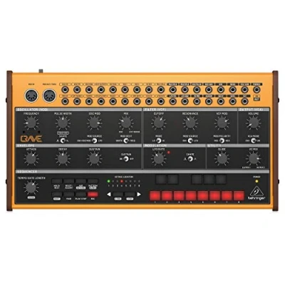 Immagine di Sintetizzatore semi modulare analogico Behringer CRAVE con 3340 VCO, filtro ladder classico, sequenziatore a 32 passaggi e catena poligonale 16 voci