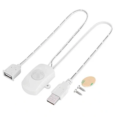Immagine di Interruttore del Sensore di Movimento PIR, 4A DC 5 24V Mini Automatico PIR per Lampada LED, Interfaccia USB, Gamma Rilevamento Angolo Cono 120 Gradi(Bianca)
