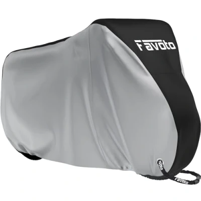 Immagine di Favoto Custodia Bici Telo Copribici Copertura Biciclette da Esterno 210D Coperta Impermeabile Resistente a Polveri/Pioggia/Neve/UV, può Coprire 2 con Sacchetto per Trasporto (Nero Argento)