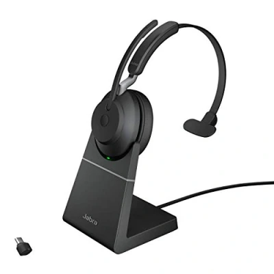 Immagine di Jabra Evolve2 65 Wireless PC Headset with Charging Stand, Tutte le piattaforme, Dongle USB C+supporto, Nero, Mono