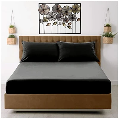 Immagine di Lenzuolo con angoli elasticizzati per letto king size, in poliestere, tinta unita, colore: nero
