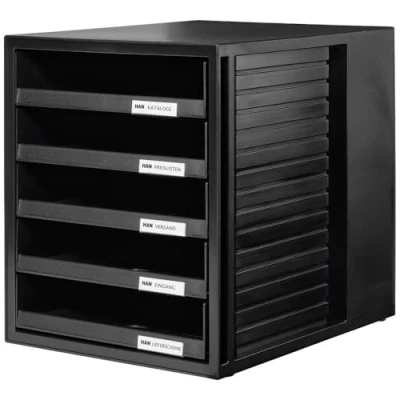 Immagine di Cassettiera portadocumenti HAN SET ARMADIO design accattivante per documenti fino al formato C4, 5 cassetti aperti, nero, 1401 13