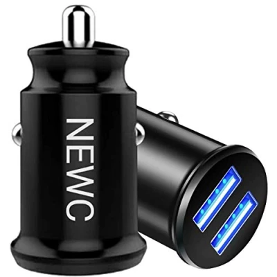 Immagine di NEW&#039;C Caricatore da auto mini USB con tecnologia AiPower a 2 porte compatibile iPhone, Samsung Galaxy, smartphone, tablet e iPad Nero