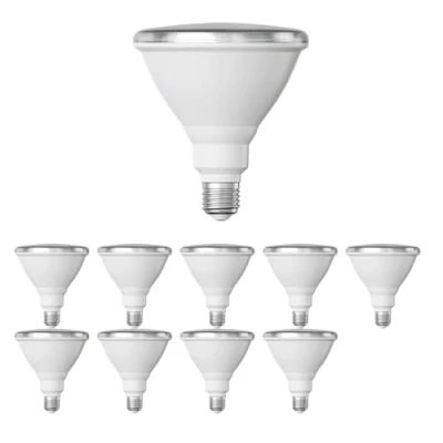 Immagine di ledscom.de 10 pezzi lampadina LED E27, PAR38 collo corto, bianco caldo (2700 K), 15,7 W, 1152lm, 42, specchio riflettore (argento)