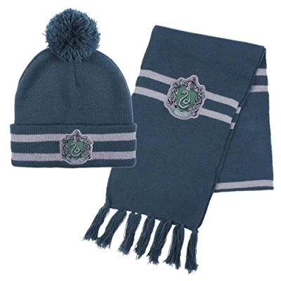 Immagine di Harry Potter Cappello e Sciarpa, Set Invernale per Bambini Ragazzi, Sciarpa di Hogwarts, Serpeverde Invernale, Accessori Invernali Verde