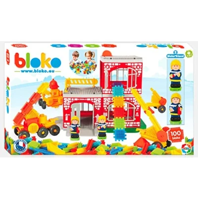 Immagine di BLOKO Grande scatola caserma vigili del fuoco 100 pezzi + 2 figure 3D da 12 mesi facile maneggiare Giocattolo bambino 1 anno e più Made in Europe 503635