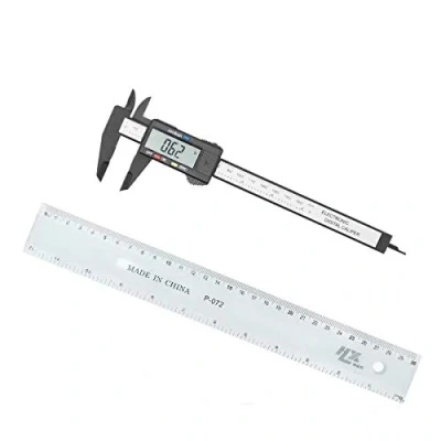 Immagine di JZK Calibro a corsoio digitale plastica 150 mm 6 inch con scala incisi in centimetri e pollici batterie + 300 12 riga righello