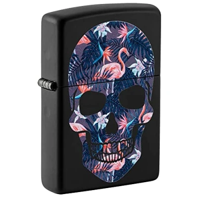Immagine di Accendino Zippo® Flamingo Skull 49771, Antivento Ricaricabile Zippo, Realizzato in Metallo con Caratteristico &quot;click&quot; Color Nero, Made USA, Ottima Idea Regalo