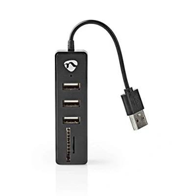 Immagine di NEDIS Hub USB 2.0 a 3 porte con lettore di schede SD e Micro SD, nero