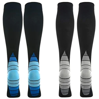Immagine di Weekend Peninsula 2 Paia Calze Compressione Graduata Uomo E Donna 20 30 mmHg per Sportive, Running, Trekking, Recupero, Viaggio in Aereo, Antitrombo, Vene Varicose (Blu+Grigio, L XL)