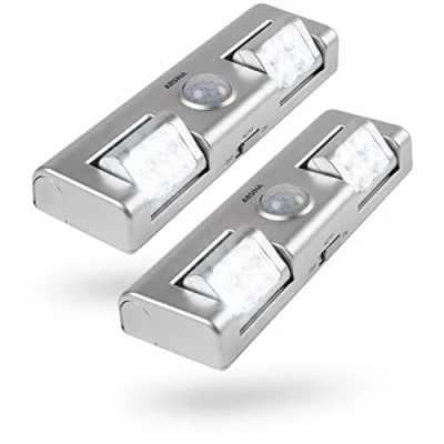 Immagine di greate. 2x Luce LED con rilevatore di movimento a batteria adesivi senza fili per armadio, cucina, bagno, cassetto sottopensile cucina fili, barra luci