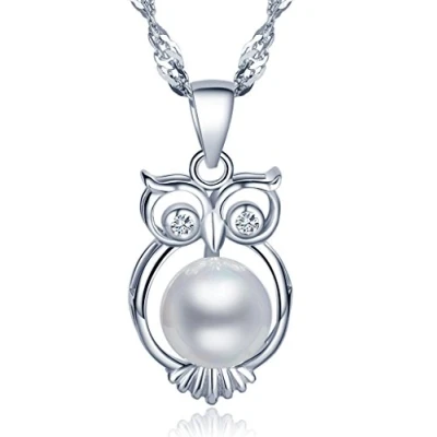 Immagine di Infinite U Pendente a forma di gufo, con perla coltivata in acqua dolce da 8 mm, per donna , catena 45 cm