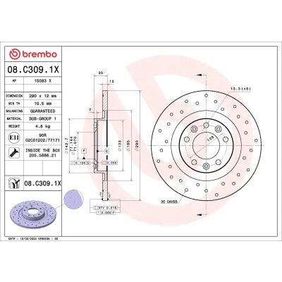 Immagine di BREMBO Disco freno PEUGEOT: 308 SW 2, 3008 II SUV, Hatchback, CITROËN: C4 Picasso 1, Jumpy III Van, OPEL: Grandland X 08.C309.1X
