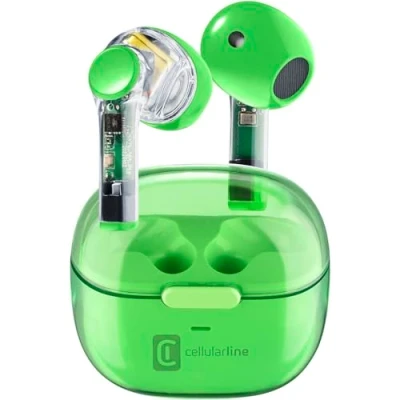 Immagine di cellularline FINE Trasparente Auricolari Bluetooth TWS Wireless In Ear a Capsula con Custodia di Ricarica Play time 3,5 ore 4 volte Controlli touch e Auto Pairing