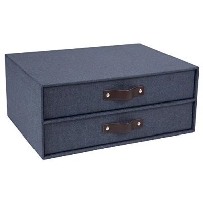 Immagine di Bigso Box of Sweden Mini cassettiera da scrivania per documenti e materiale ufficio Organizer con 2 cassetti Scatola in fibra di legno carta blu