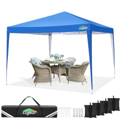 Immagine di COBIZI gazebo pieghevole 3 x 3, impermeabile, stabile, da giardino, protezione UV 50 + pieghevole, m, con 4 sacchi di sabbia, per campeggio, spiaggia, riunioni