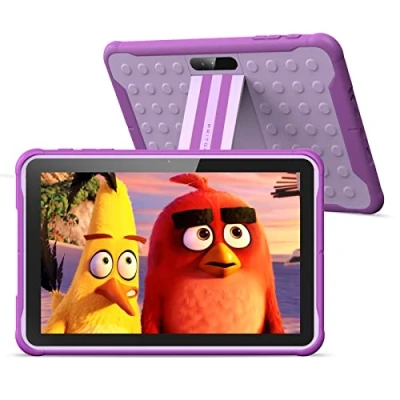 Immagine di PRITOM Tablet per bambini con custodia, da 10 pollici, Android, telefono 3G, controllo parentale, WiFi, 6000mAh, Quad Core, 2GB RAM, 32GB ROM, schermo HD IPS, Viola
