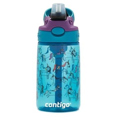 Immagine di Contigo Easy Clean Autospout borraccia bimbi con cannuccia, robusta senza BPA, 100% tenuta stagna, pulizia semplice, ideale per nido, asilo, scuola, sport, 420 ml