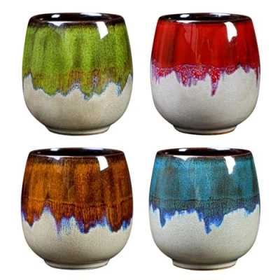 Immagine di Tazze Da Caffè, 100 Ml Set Tazzine Di 4 Cappuccino, Caffè in Ceramica, Tazza D&#039;acqua Riutilizzabile, Ideale per Casa, Giardino, Campeggio, Design Artistico