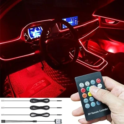 Immagine di TABEN Kit Luce Atmosfera Auto Sincronizzazione Musicale Multicolore RGB 16 Milioni di Colori 4 Metri Fibra Ottica USB Illuminazione Ambientale, Suono Attivo e Telecomando RF Wireless CC 12V