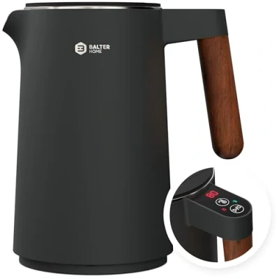 Immagine di BALTER bollitore in acciaio inox con regolazione della temperatura, 45C 100C, doppia parete, senza BPA, silenzioso e fili, funzione di mantenimento al caldo, indicatore