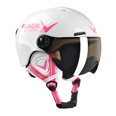 Immagine di BLACK CREVICE Casco da sci per bambini Leogang I con visiera stile pilota in diversi colori snowboard unisex (48 52, Bianco/Lucido Rosa)