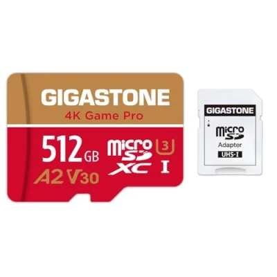 Immagine di [5 Anni Recupero Dati Gratuito] Gigastone Scheda di memoria 512 GB 4K Game Pro, Specialmente per GoPro Drone Switch, Velocità 100 MB/s. video 4K, A2 U3 V30 Micro SDXC con Adattatore SD.